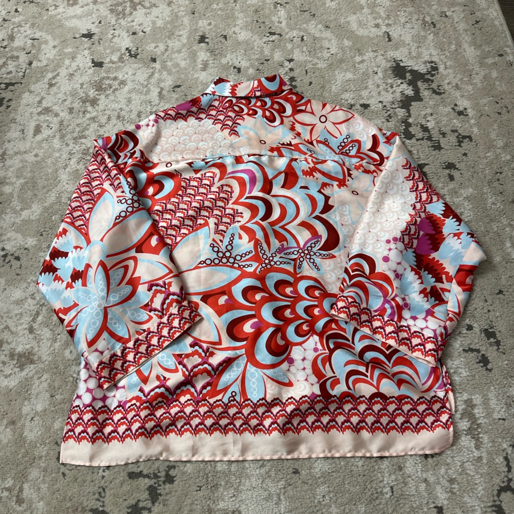 Zara Floral Print Multicolor Button Down Shirt Size Large - Picture 2 of 3